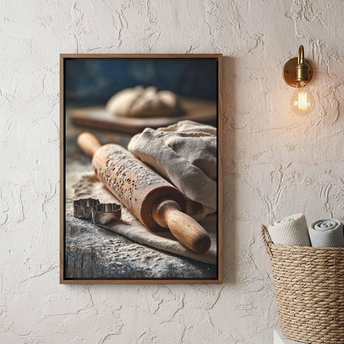 Rustic Wooden Rolling Pin Flour Bakery Kitchen Vintage Art Poster