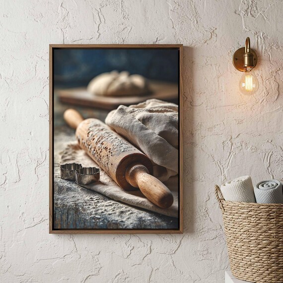 Rustic Wooden Rolling Pin Flour Bakery Kitchen Vintage Art Poster