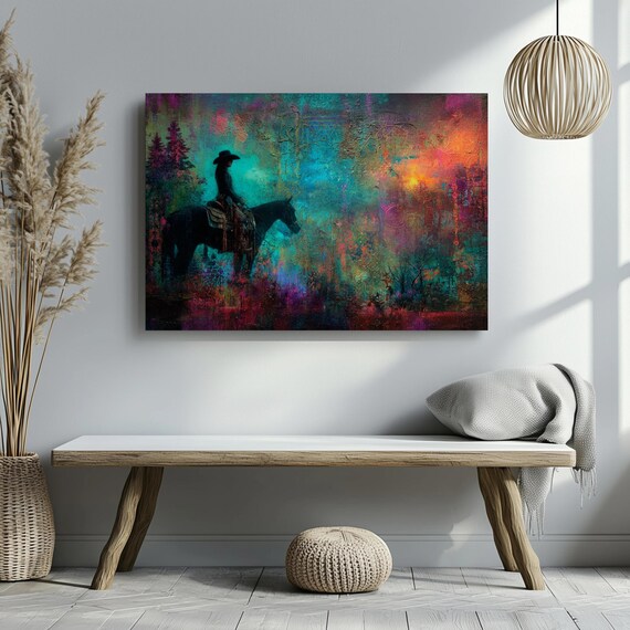 Western Cowgirl Abstract Canvas Art Colorful Witch Wall Print