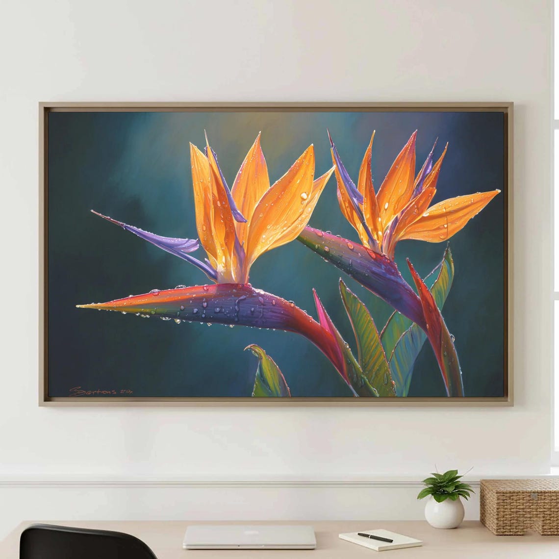 Vibrant Bird of Paradise Tropical Orange Floral Canvas Wall Art
