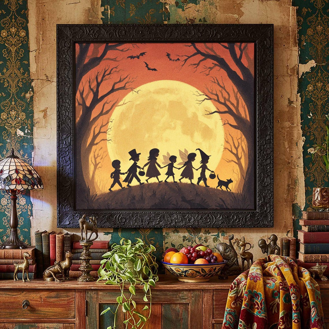 Halloween Silhouette Wall Art Spooky Trick Or Treat Print