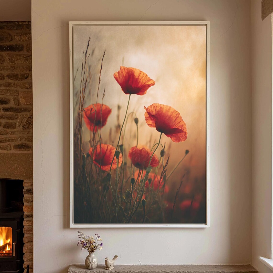 Red Poppies Golden Hour Dreamy Floral Photography Art Poster