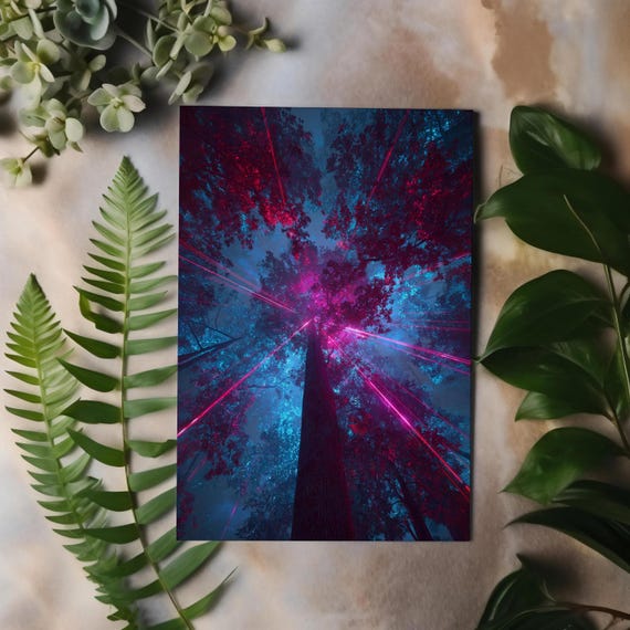 Surreal Forest Light Art Print Red Blue Night Tree Canvas