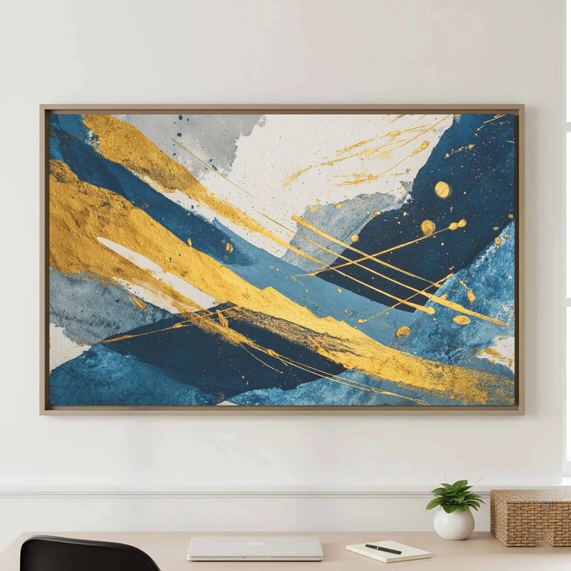 Abstract Gold Navy Canvas Print Modern Luxury Wall Art