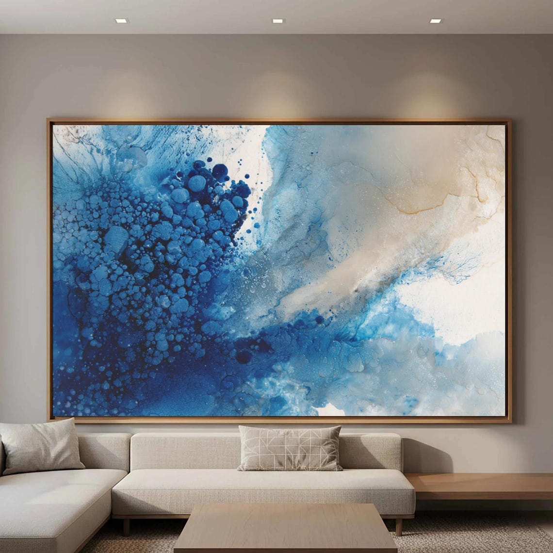 Abstract Blue Ocean Waves Ink Texture Modern Decorative Wall Art