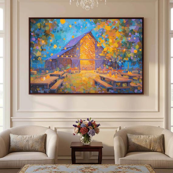 Autumn Barn Dance Canvas Print Impressionist Harvest Wall Art