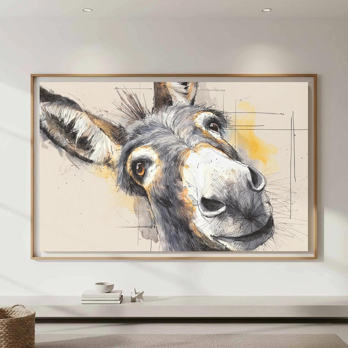 Donkey Portrait Watercolor Sketch Rustic Farm Animal Close Up Poster