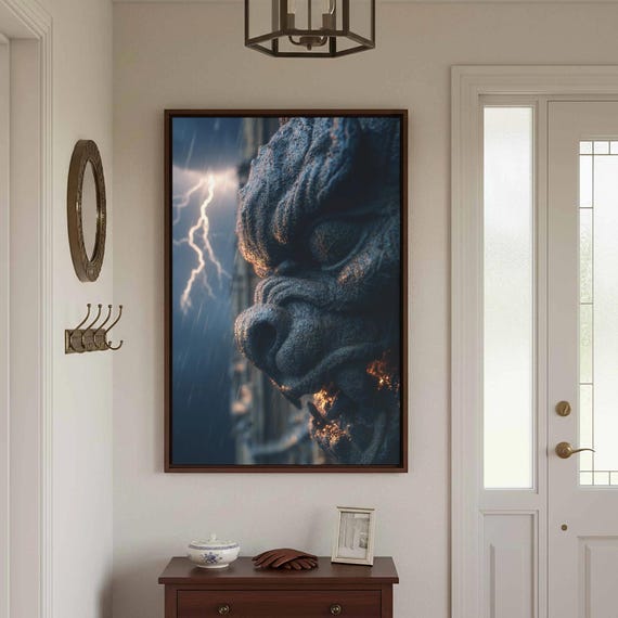 Gothic Gargoyle Canvas Wall Art Stone Architecture Print
