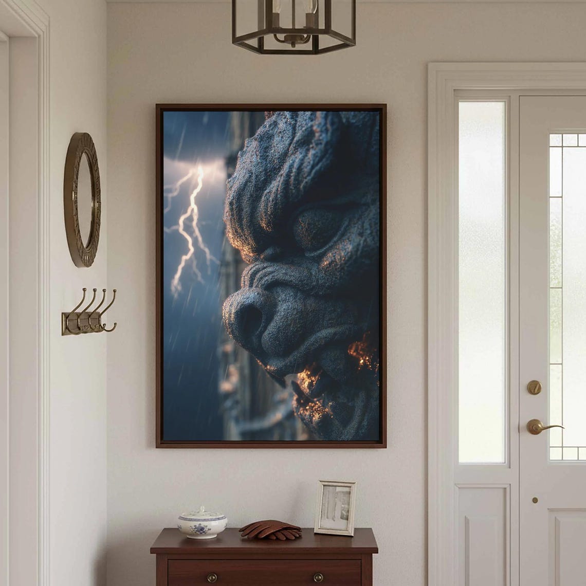 Gothic Gargoyle Canvas Wall Art Stone Architecture Print