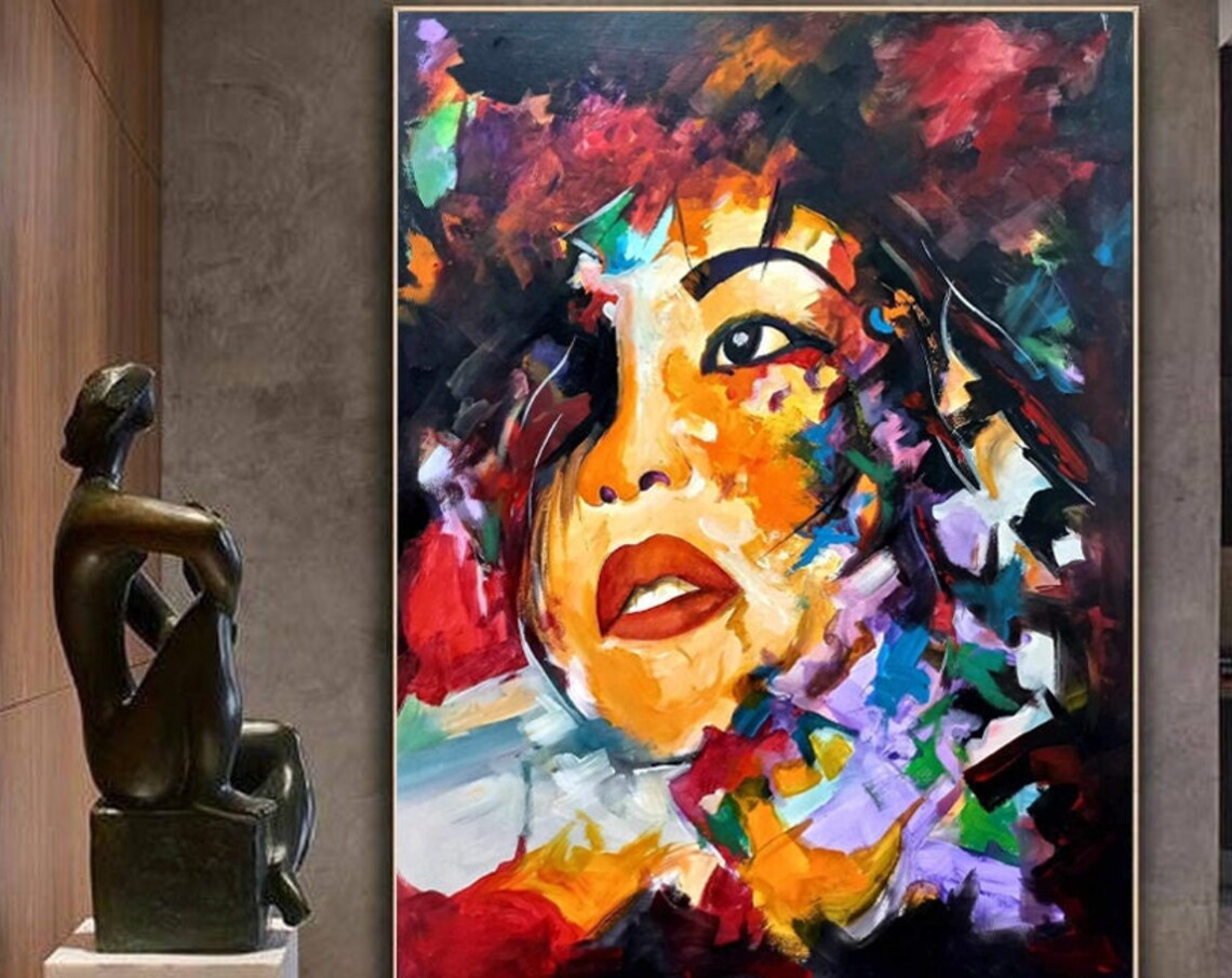 Abstract Woman Portrait Colorful Modern Expressionist Face Painting Poster