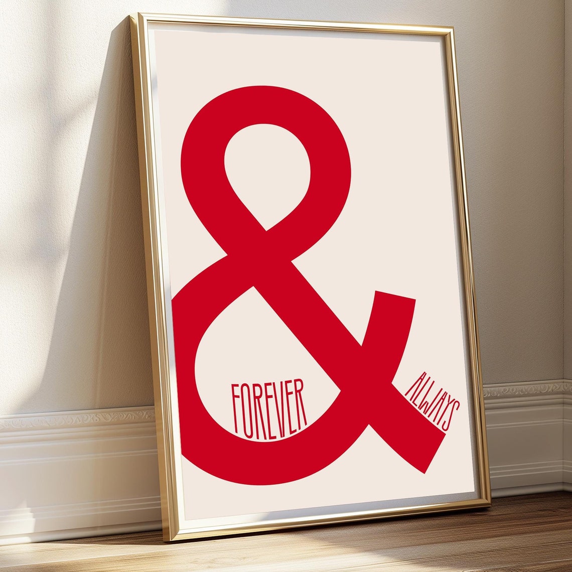 Red Ampersand Forever And Always Romantic Typography Wall Art