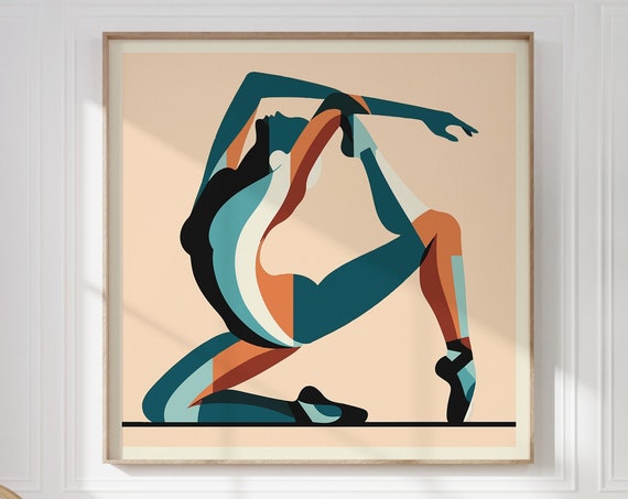 Abstract Ballet Dancer Stretching Framed Square Poster For Contemporary Dance Studio Wall Art I Stylish Gift For Dancer