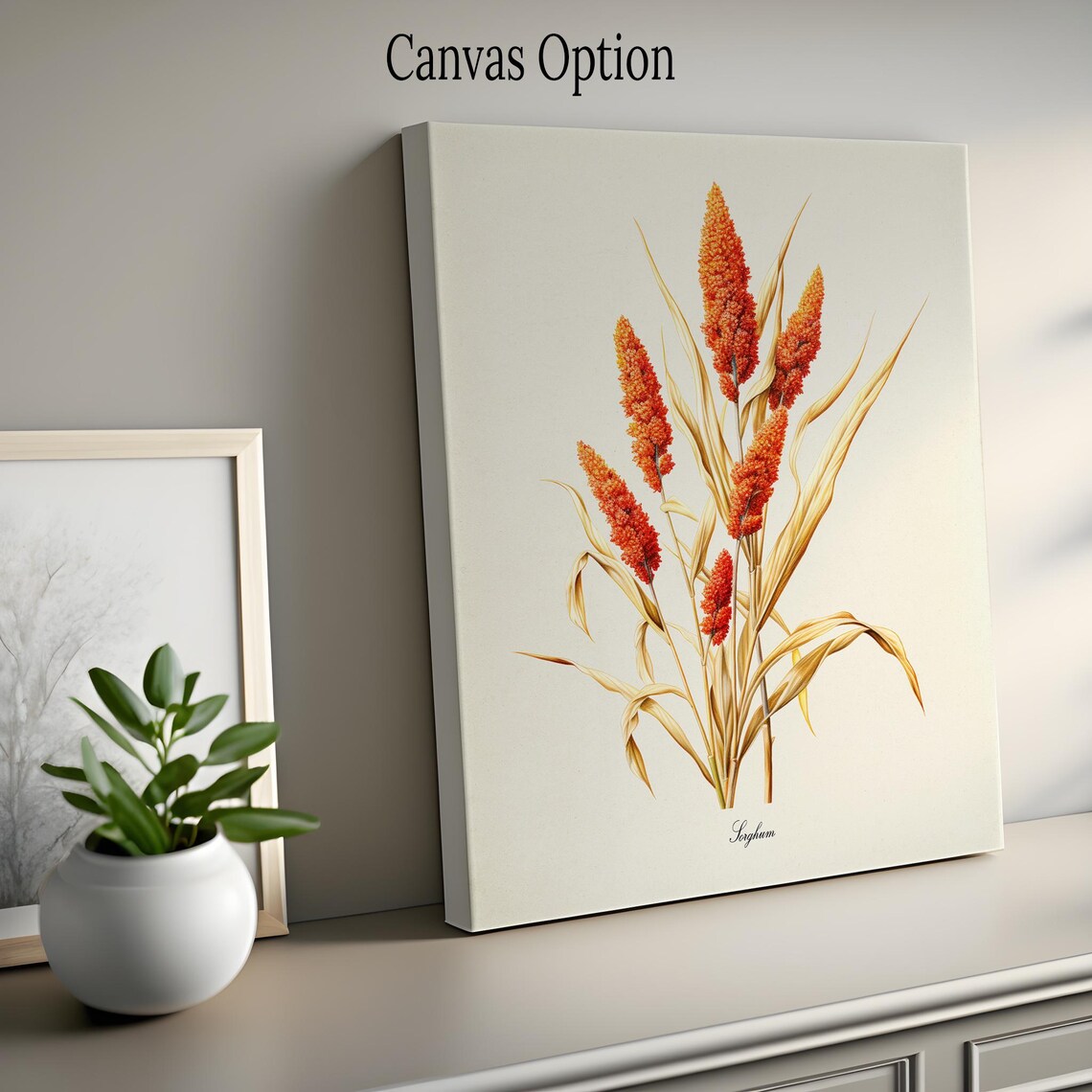 Sorghum Botanical Art Print, Broomcorn Wall Decor - Image 2