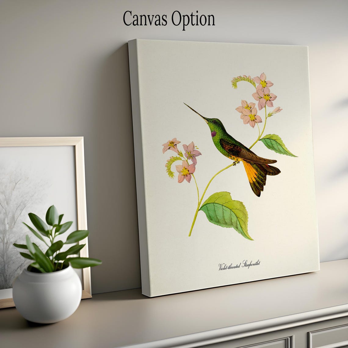 Hummingbird Print Bird Art Print Bird Art Bird Poster Flower Art Floral Garden Violet Throated Starfrontlet Hummingbird Art Green Pink - Image 2