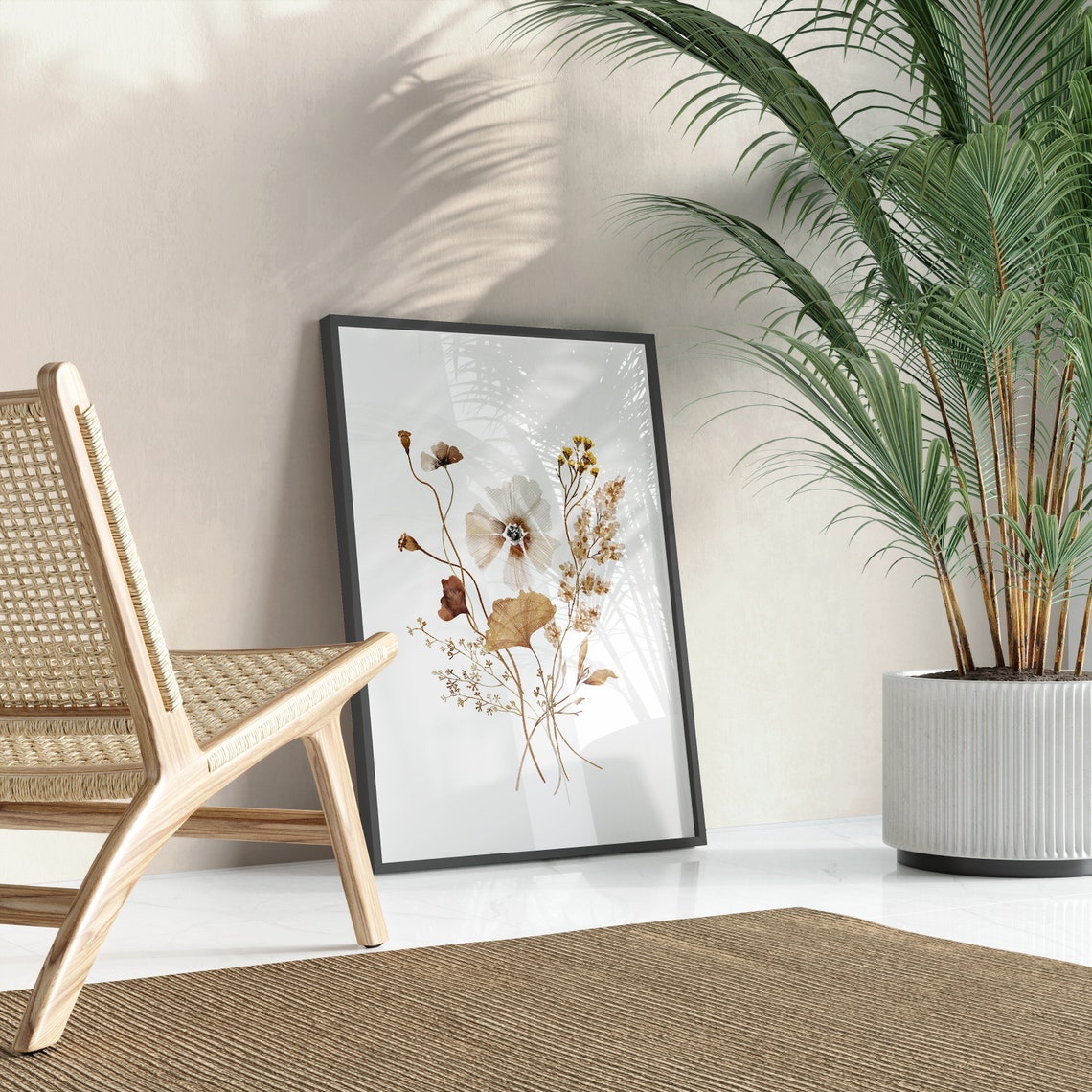 Dried Wildflowers Pressed Botanical Beige Neutral Boho Floral Poster