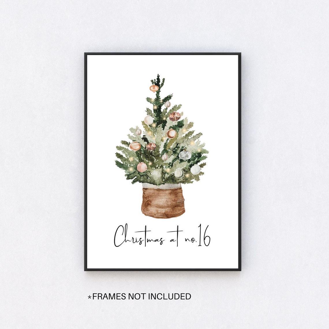 Christmas At No 16 Watercolor Tree Basket Personalized Holiday Poster