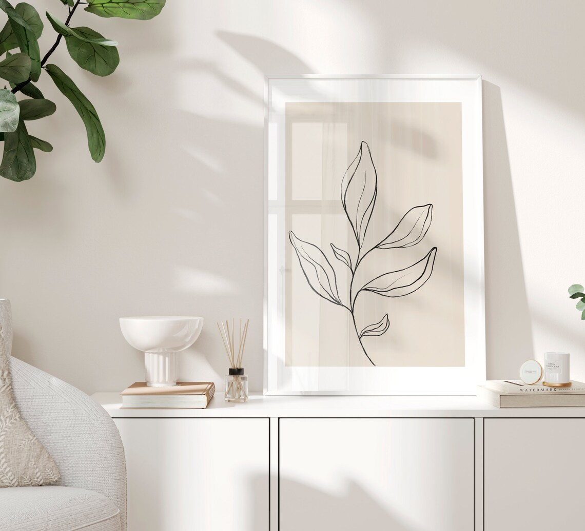 Botanical Line Art Beige Wall Print, Neutral Decor - Image 2