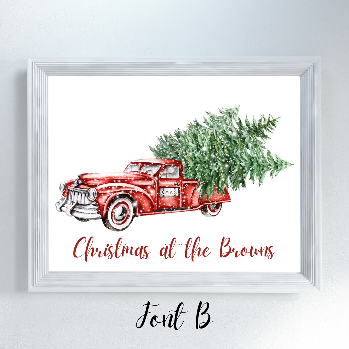 Christmas At The Browns Red Truck Watercolor Holiday Wall Decor Poster - Image 2