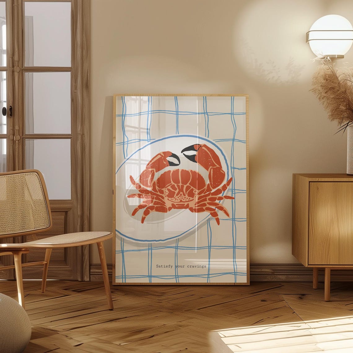 Satisfy Your Cravings Red Crab Plate Coastal Kitchen Art Poster - Image 2