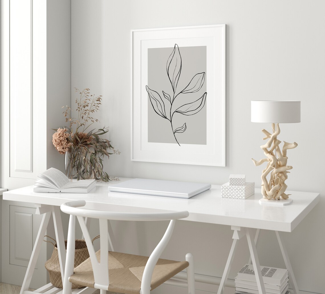 Botanical Line Art, Grey Home Decor Art Print - Image 2