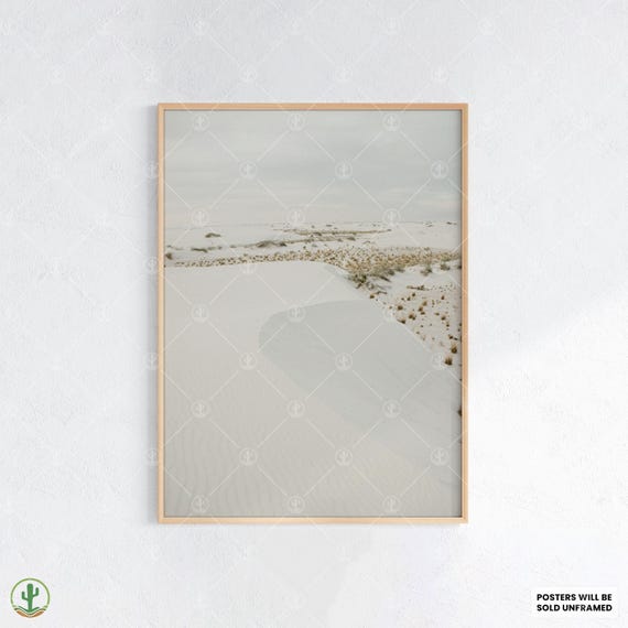 White Sands Desert Print Minimalist Dune Landscape Poster In Soft Neutrals Tranquil Nature Wall Art For Calm Interiors