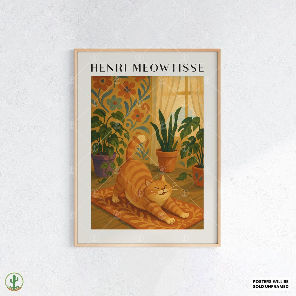 Henri Meowtisse Orange Tabby Cat Stretching Matisse Style Art Poster