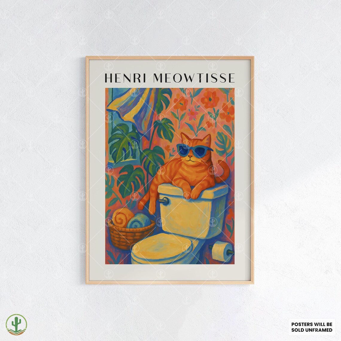 Henri Meowtisse Sunglasses Cat on Toilet Bathroom Humor Poster