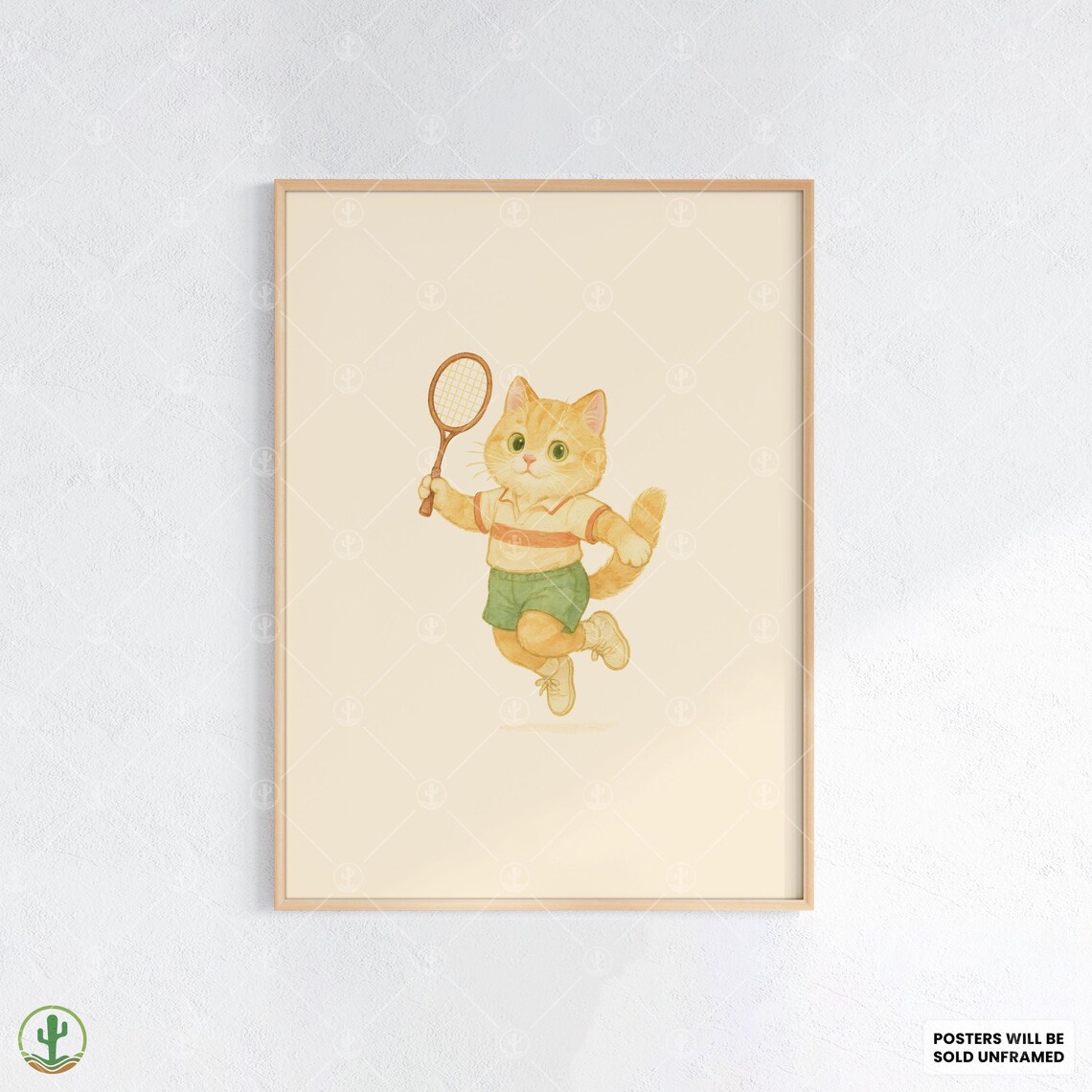 Cute Kitten Racket Sports Player Poster for Kids Nursery Decor