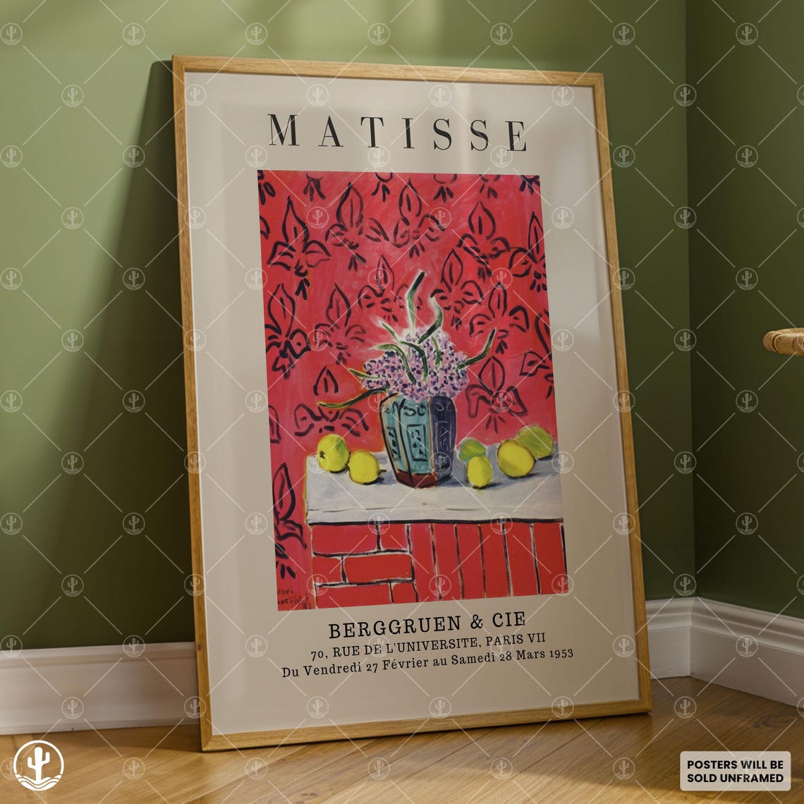 Matisse Anemones and Apples Red Wallpaper Berggruen 1953 Poster