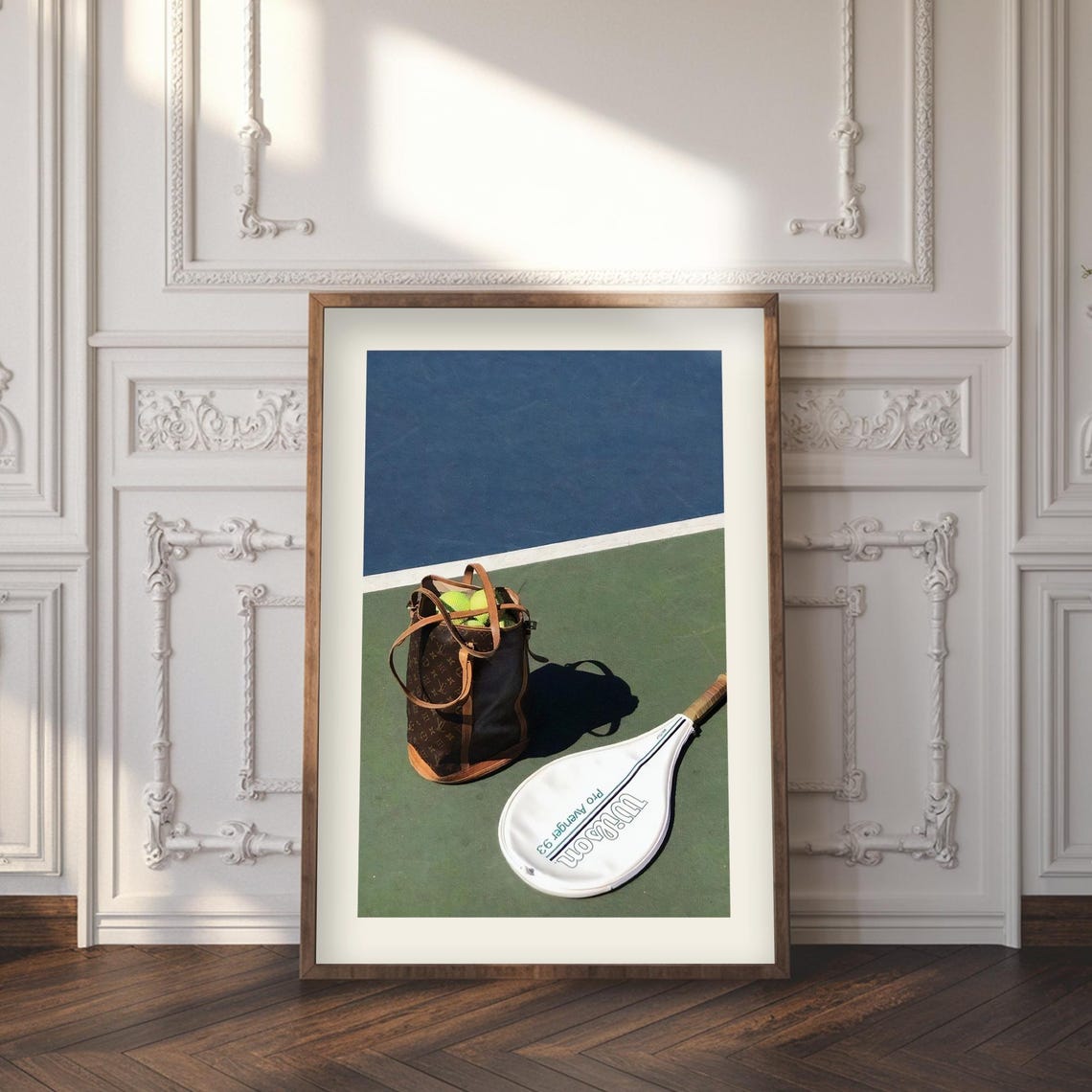 Match Point Tennis Court Racket Cover and Ball Bag Still Life Poster