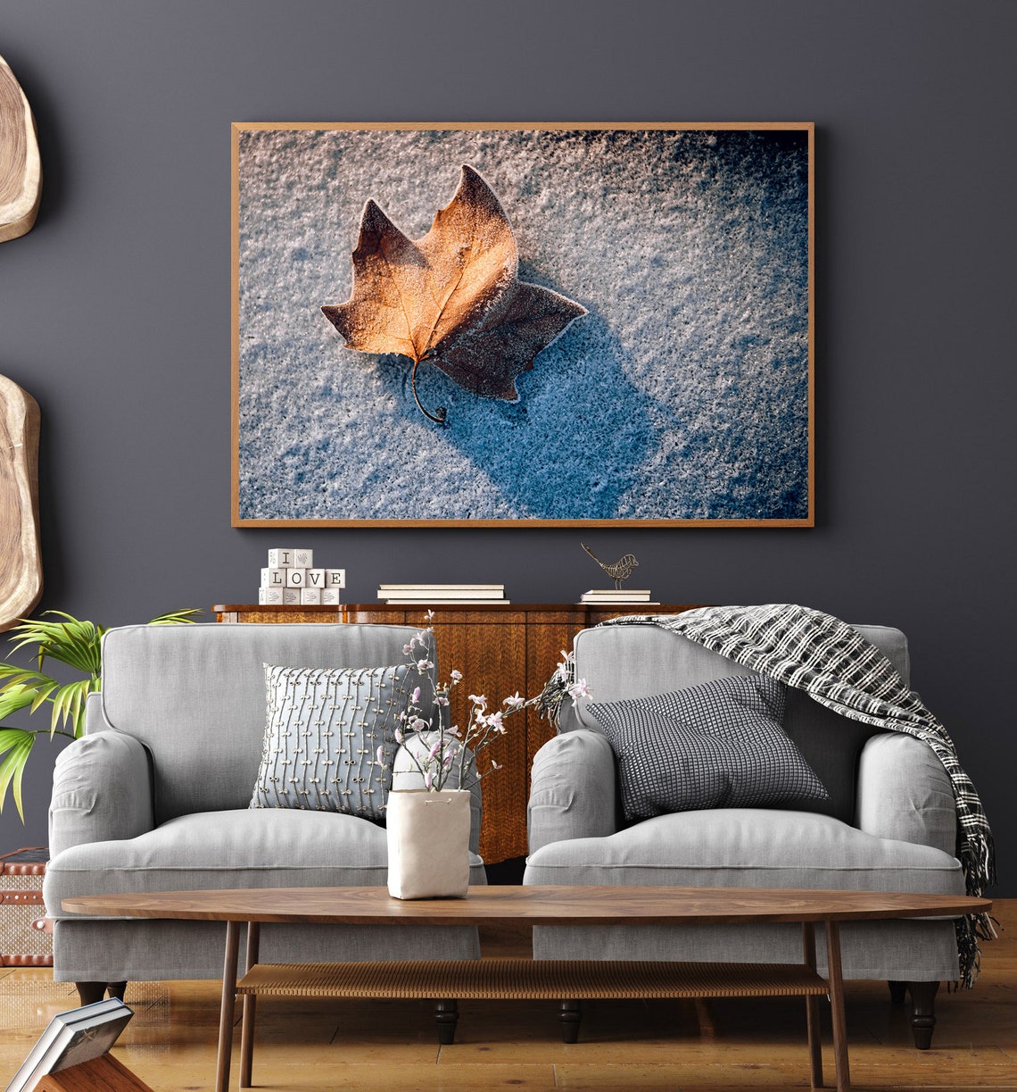 Frost Covered Golden Leaf Resting On Sparkling Frost Photo Poster - Image 4