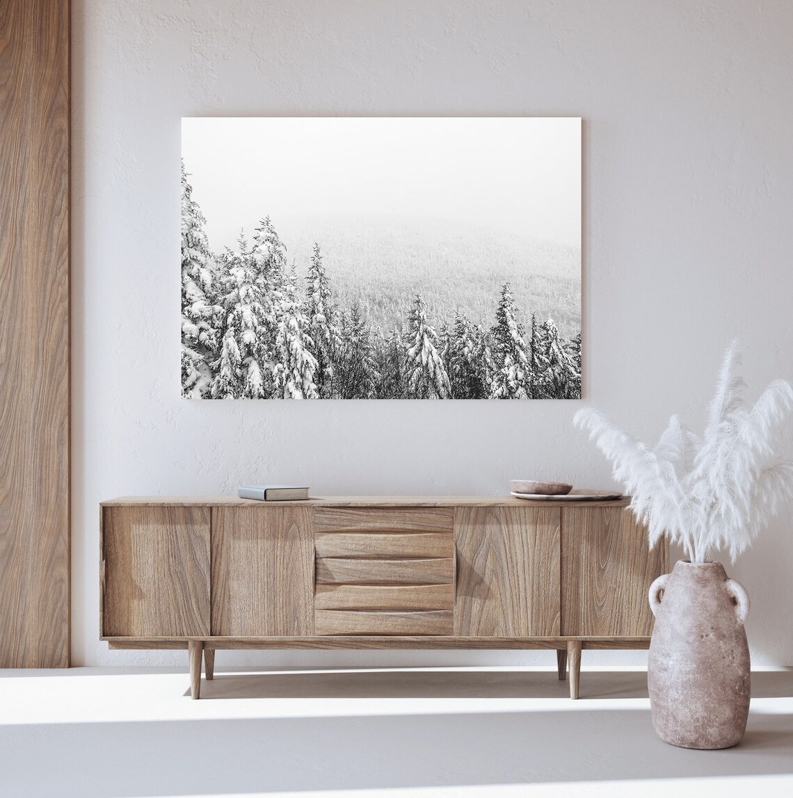 Black And White Snowy Pine Forest Winter Landscape Photo Poster - Image 3