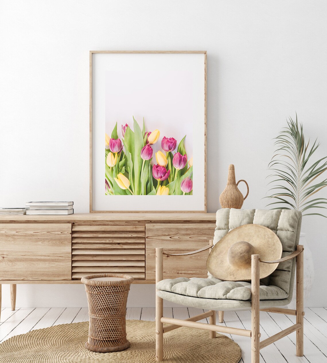 Pink Yellow Tulips Spring Flowers Minimal Floral Photo Poster - Image 3