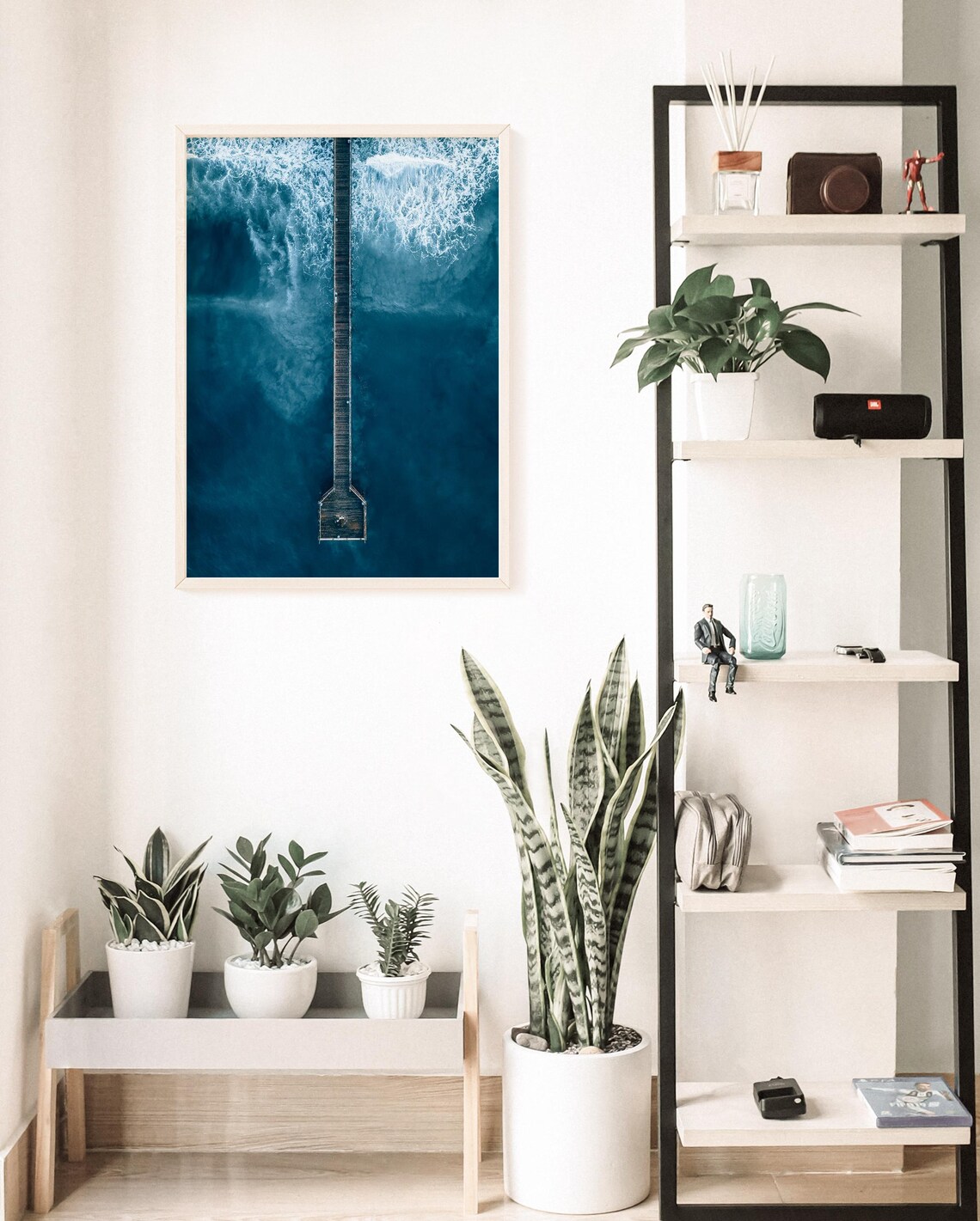 Aerial View Of Wooden Pier Stretching Into Deep Blue Ocean Poster - Image 3