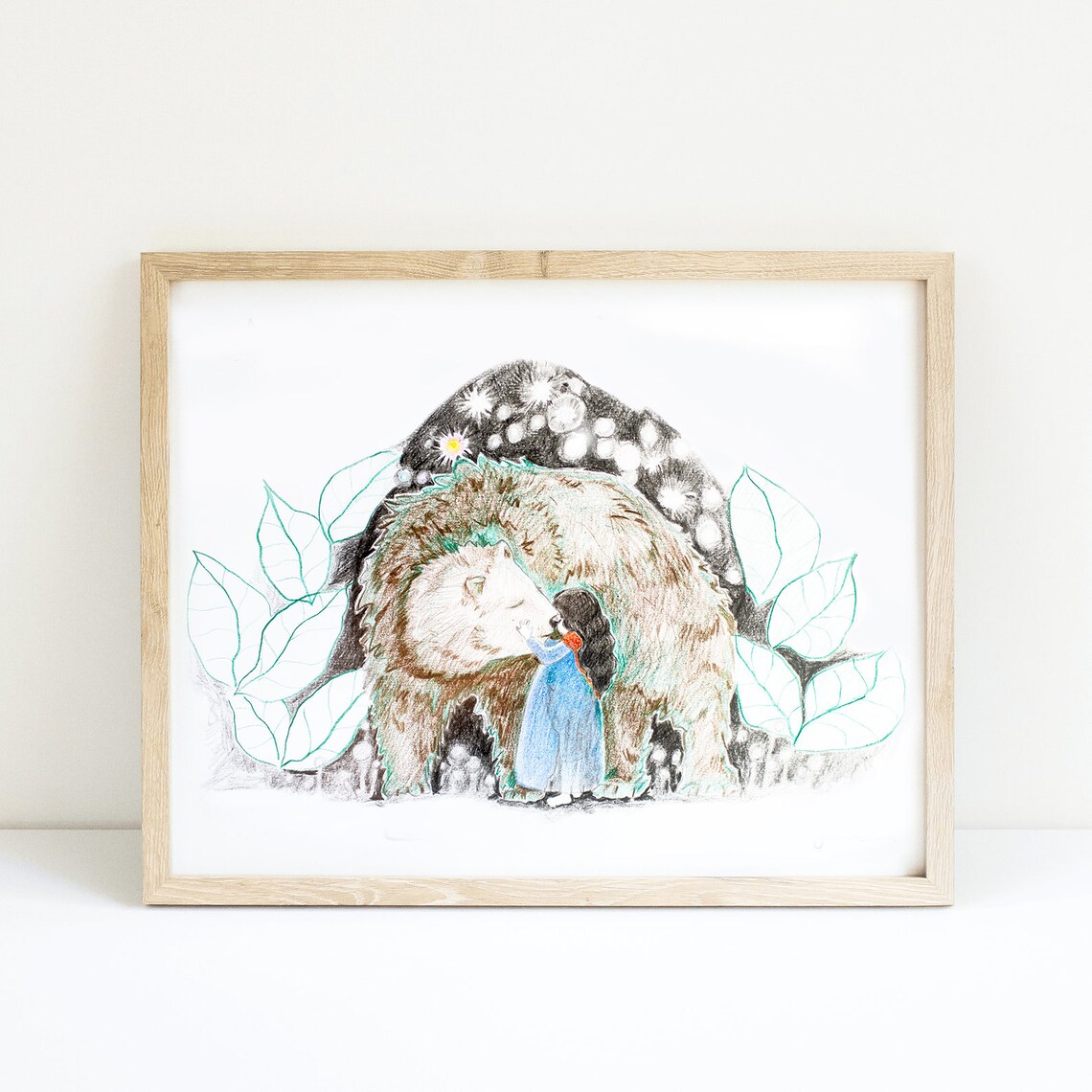 Little Girl Hugging Bear Whimsical Kids Room Illustration Poster