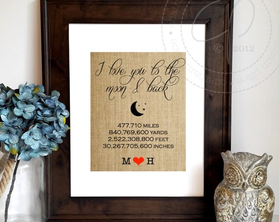I Love You to the Moon and Back Rustic Burlap Couple Love Sign Poster