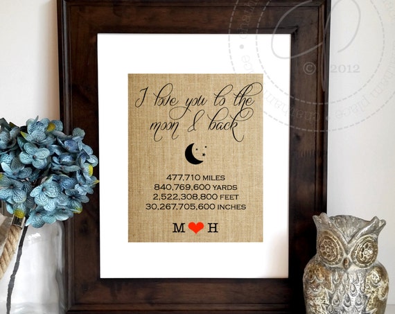 I Love You To The Moon And Back Wall Art Sign Personalized Wedding Gift For Couple Anniversary Gift Engagement Gift Boyfriend Gift