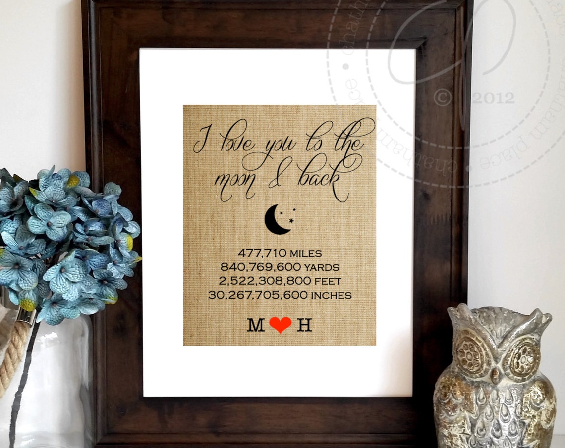I Love You to the Moon and Back Rustic Burlap Couple Love Sign Poster