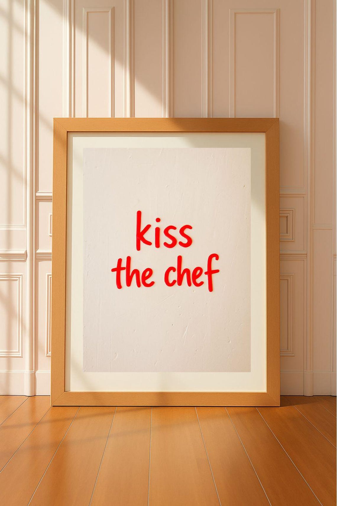 Kiss The Chef Red Script Typography Playful Kitchen Wall Poster