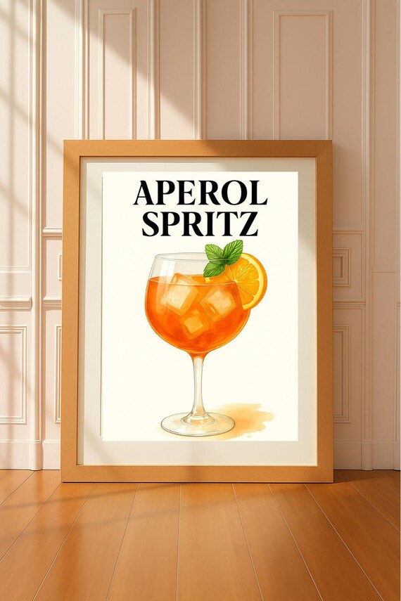 Aperol Spritz Orange Cocktail Illustration Kitchen Bar Decor Poster