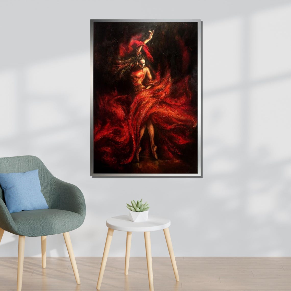 Fiery Flamenco Dancer Passionate Dance Wall Art Red Dress Movement Decor Expressive Home Design Ready To Hang - Image 3