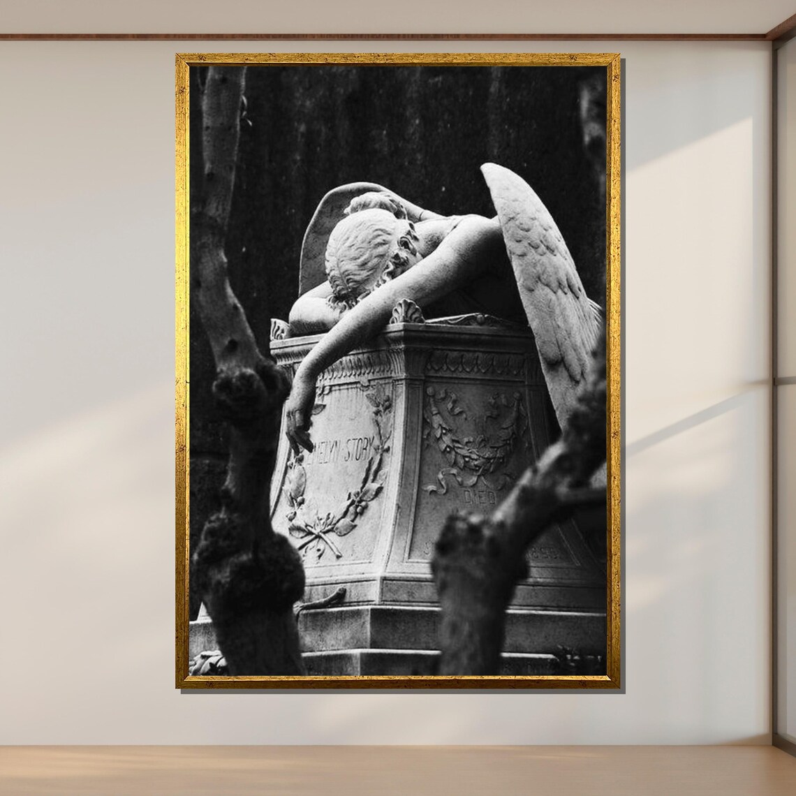 Weeping Angel Mourning Statue Gothic Cemetery Art Print