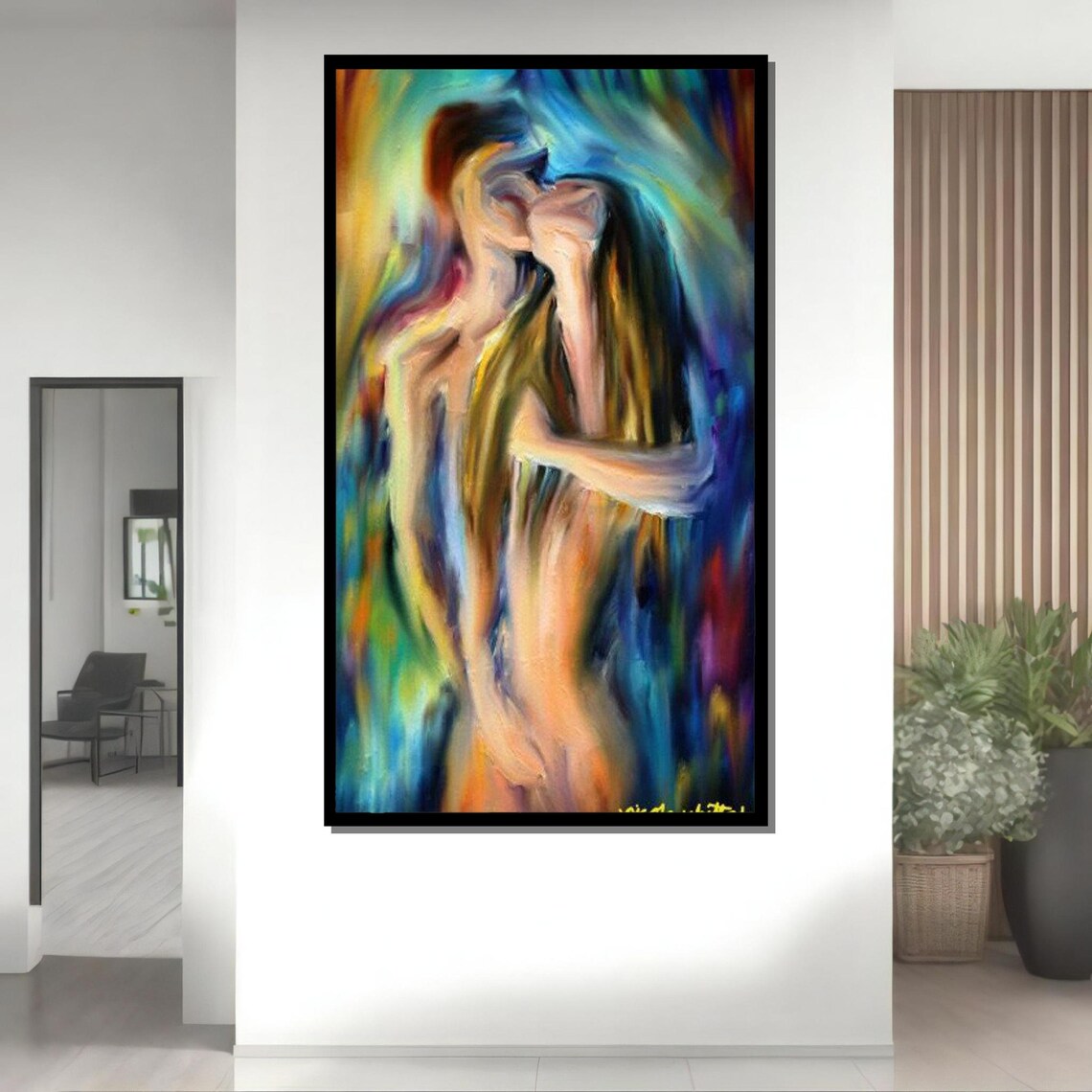 Kissing Lovers Colorful Embrace Romantic Abstract Painting Wall Poster - Image 4