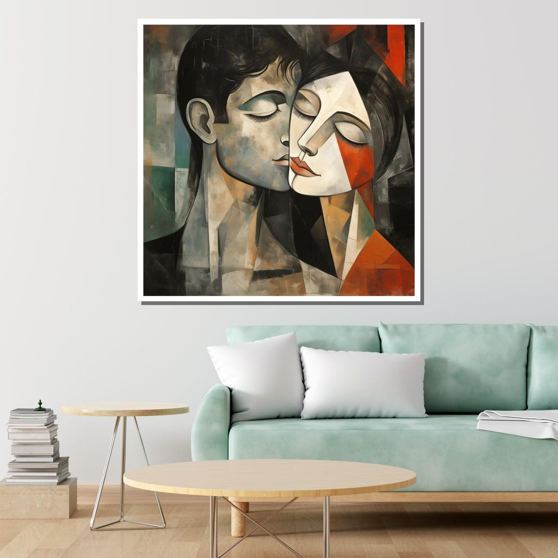 Abstract Lovers Embrace Modern Cubist Romantic Couple Art Print - Image 4