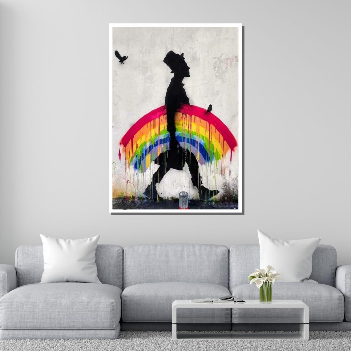 Rainbow Walk Graffiti Art Colorful Street Art Print Urban Wall Decor Modern Rainbow Silhouette Art Ready To Hang - Image 2