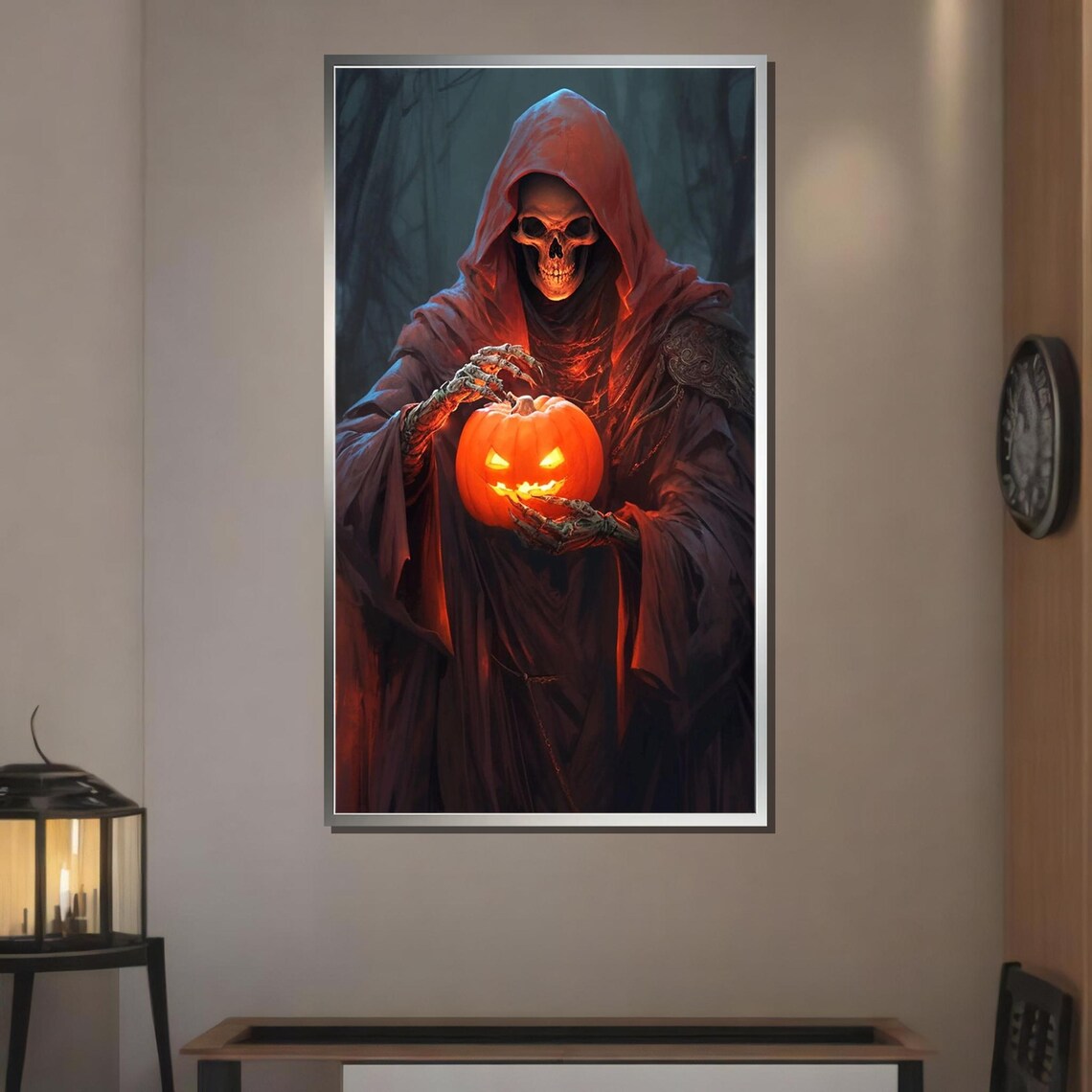 Grim Reaper Holding Glowing Jack O Lantern Pumpkin Halloween Gothic Horror Poster - Image 3