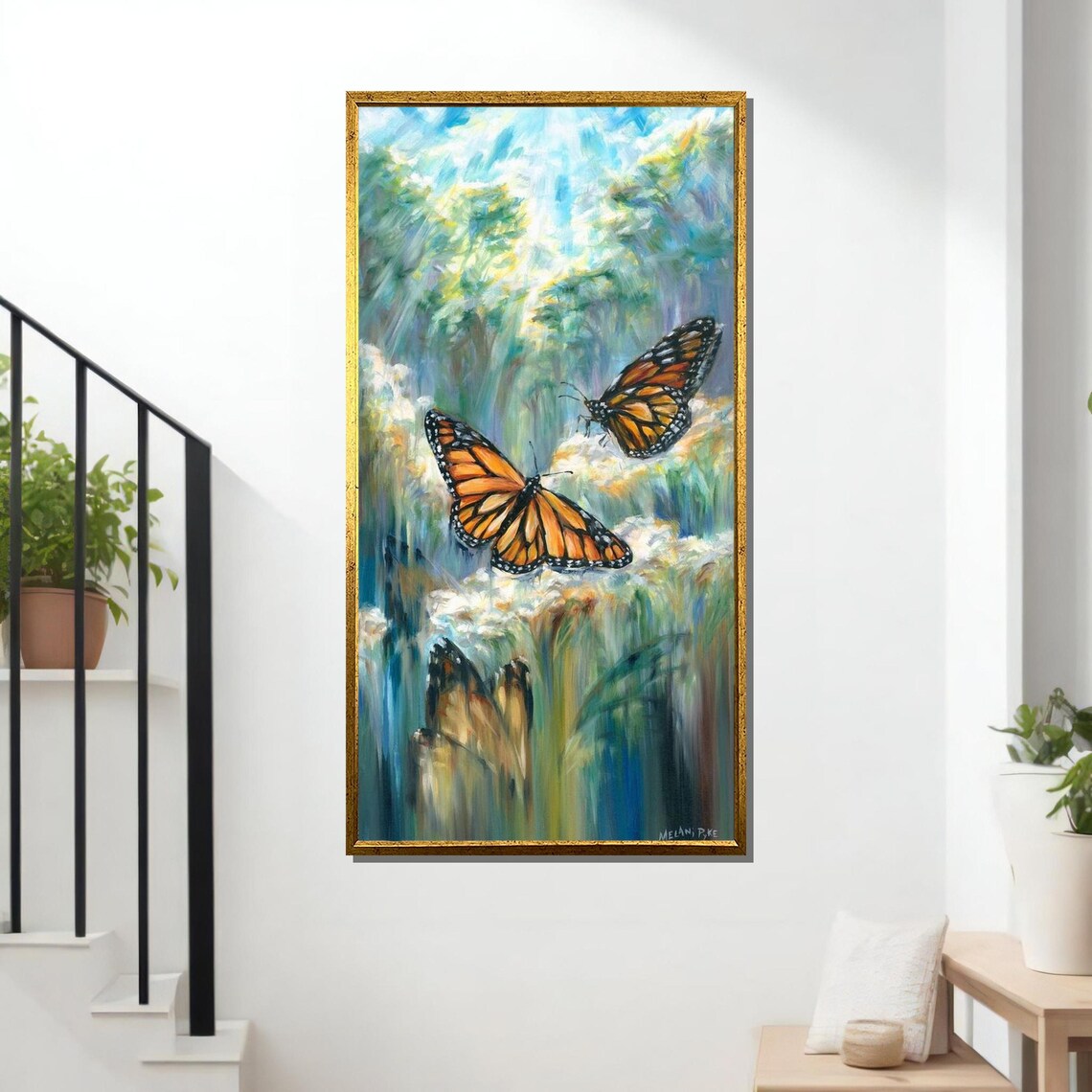 Monarch Butterflies Sunlit Meadow Impressionist Nature Art Poster