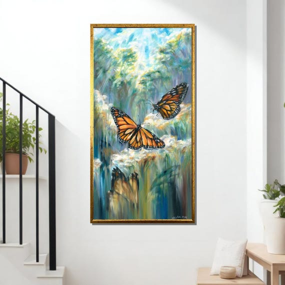 Monarch Butterfly Art Nature Inspired Wall Decor Butterfly Painting Serene Meadow Artwork Ready To Hang Home Decoration