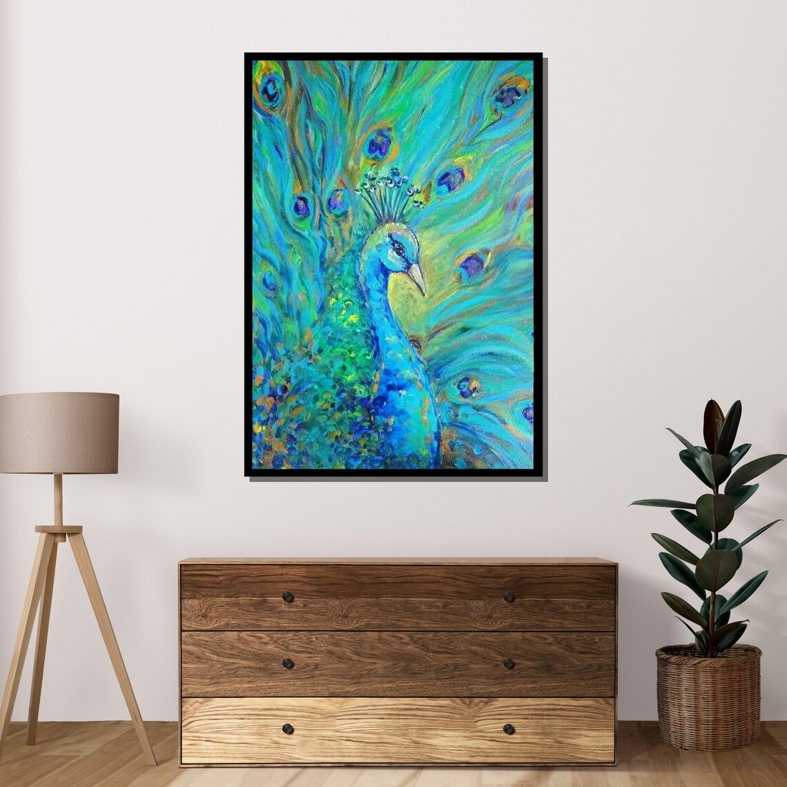 Vibrant Peacock Colorful Abstract Bird Feathers Turquoise Art Poster - Image 4