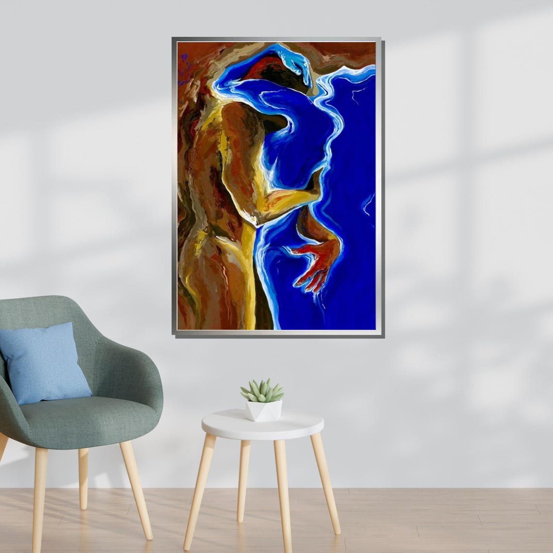 Abstract Embrace Fluid Blue Lovers Swirling Bold Modern Love Poster - Image 3